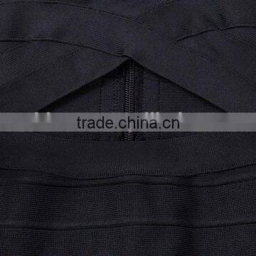 Europe New Sexy V-Neck Midriff Cutout Cap Sleeve Knee Length All Black Feminine Sheath Bandage Dress Plus Size H935 photo-5