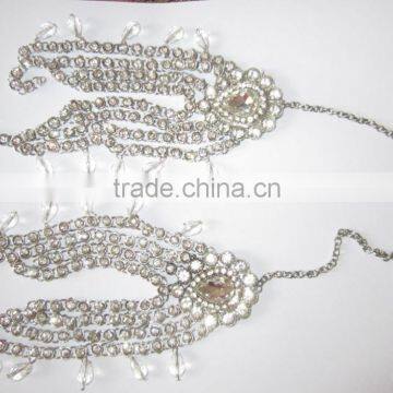 GOLD Tone Crystal PAYAL Anklets Pair With Toe Ring Barefoot Sandal photo-5