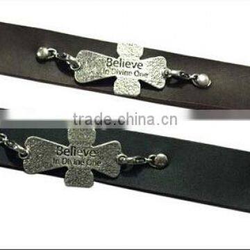 Words Engraved Leather Bracelet,genuine Leather Cross Bracelets,punk Style Wide Bracelets photo-6