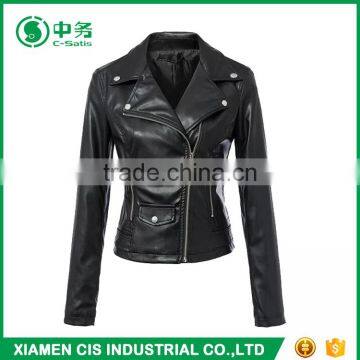 Morden Style Cheap Price Ladies Fancy Slim Fit Black Leather Jacket