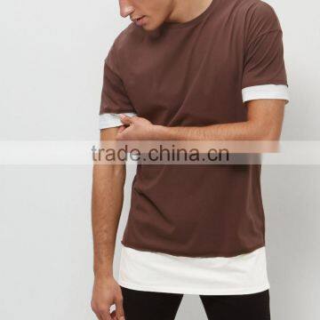 Fashion Design Men's Longline Two Tone T Shirt Elongated Panel T Shirt Hip Hop Streetwear photo-6