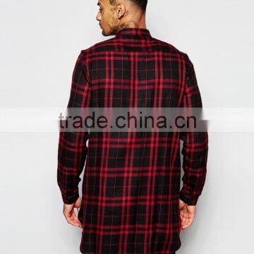 Long Sleeve Super Longline Shirt With Twill Check photo-2
