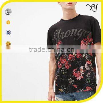 2017 Wholesale New Design Black t Shirt With Floral Rubber Print t Shirts