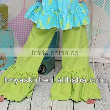 cheap china wholesale kids clothing fashion girl yellow-green ruffle wide trousers child cotton pyjamas factory outlet kid pants