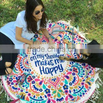 Walson Wholesale Drop Shipping Polyester Flower Mandala Printed Round Beach Towel photo-2