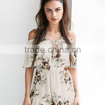 Drop Shipping Floral off Shoulder One Piece Adult Fashion Short Jumpsuit for Wholesale 2017 photo-5
