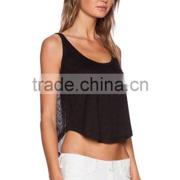 Contrast Mesh Knit Back Lace Tank Top photo-2