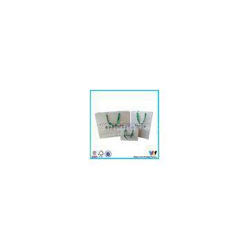 White Custom Size Printed Paper Shopping Bags With Green Ribbon