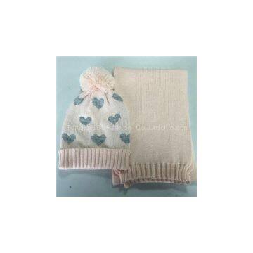 Fashion Contrast Color Kid Heart Jacquard Knitted Scarf Hat Sets Manufacturers photo-1