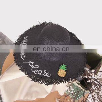 Letters Pineapple Straw Hat Large Eaves Sunscreen Beach Hat