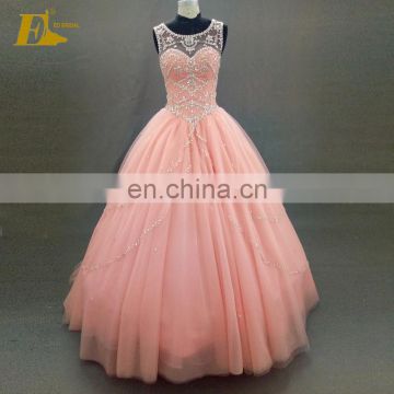 High Quality Ball Gown Patterns Scoop Neckline Sleeveless Crystal Beaded Quinceanera Dress