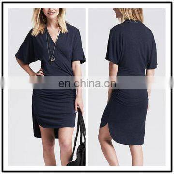 Short Front Long Back Elastic Side Shirring Overlay Knitted Sexy Girls Casual Dresses Summer NT6630