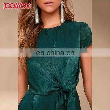 Dongguan Suppliers European Style Short Sleeve Satin Wide-leg Black Long Women One Piece Jumpsuit photo-4