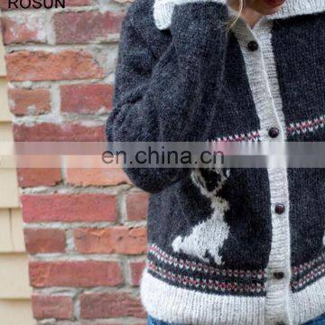 Wool ugly christmas sweater design for girl with jackalope patterns of loose fit wholesale clothing direct from China