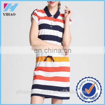 Yihao Custom Womens Active Short Sleeve Striped Polo Collar Sports Tennis Dress