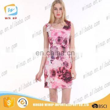 Clothing manufacturer korean dresses sleeveless new fashion floral print lady dress facctory price WP8884