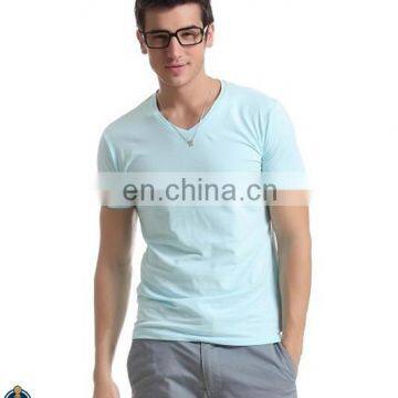 T-MT501 Summer Plain White Slim Fitted V Neck Men's T Shirt