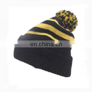 2017 High quality hip-hop fold up custom acrylic beautiful winter Pom Pom Knitted hat/beanie hat