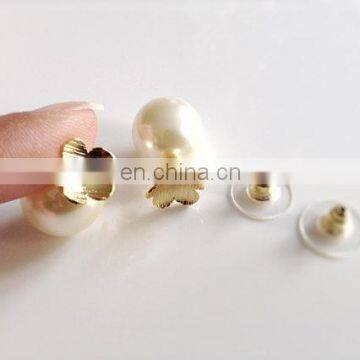 Latest model fashion Gold plated double pearl sided earrings with flower