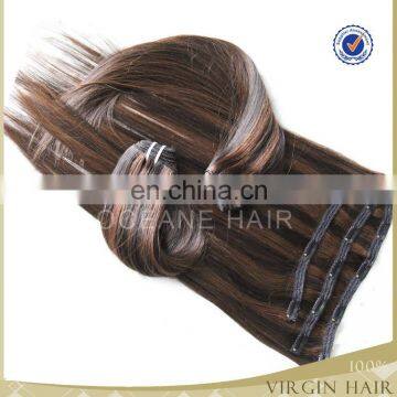 Natural cheap top grade virgin colored ombre clip in hair extensions