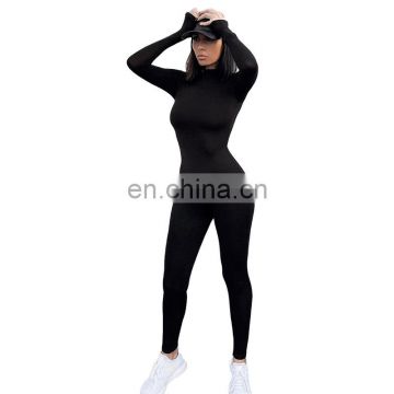 Custom logo New arrival women long sleeve fully length zip up solid color bodysuit