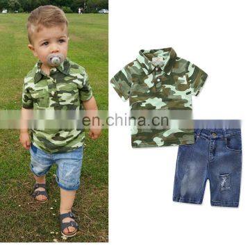 Boy Summer Camouflage Clothing Set Toddler Short Sleeve T-shirt + Denim Shorts 2pcs Outfit for 2-7T photo-2
