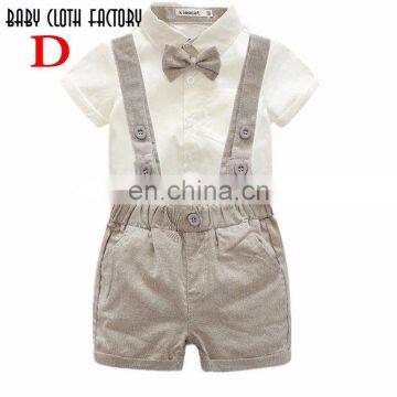 2019 SUMMER KIDS Gentleman Bowknot Blouse With Suspender Shorts 3PC SET Newborn Baby Clothing Sets photo-4