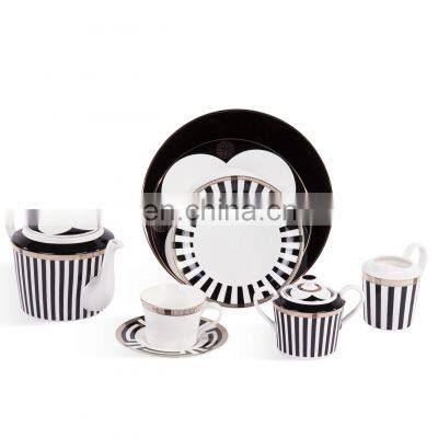 Modern Combinate New Chinese Black With White Ceramic Coffee Mug Tea Cup Dinner Plate Ceramic Vase Cup Porcelain Tableware Set