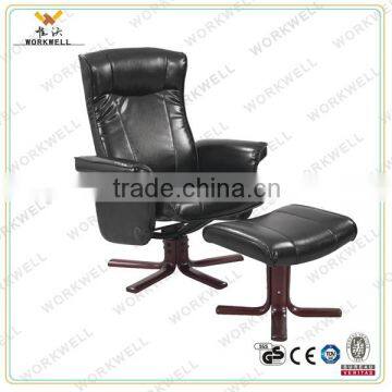 WorkWell wooden black PU leather recliner chair with ottoman kw-R09