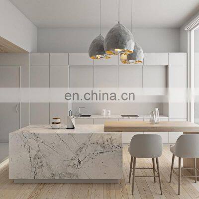 Customized Matt Lacquer European Style Bespoke Ready Assemble Islands Handles Cheap Price Laminate HpL Kitchen Cabinet