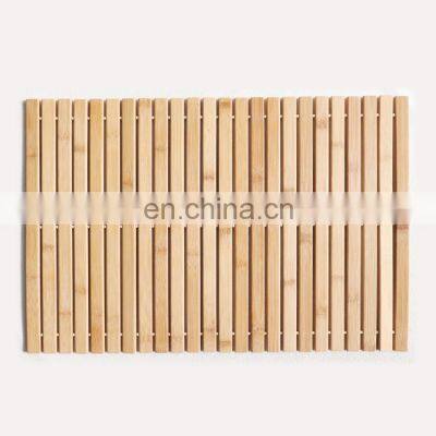 Eco-friendly Environment Bamboo Bathroom Mat Household Modern Design Bamboo Floor Mat with Non-slip Base Natural Bamboo Bath Mat