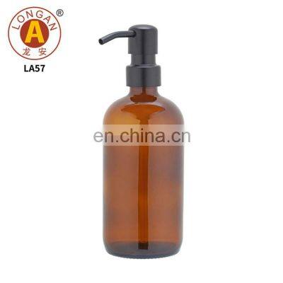 Custom Logo Cosmetic Package 500Ml Fancy Amber Shampoo Bottle Hand Soap Glass Bottle With Black Pump Supplier From China