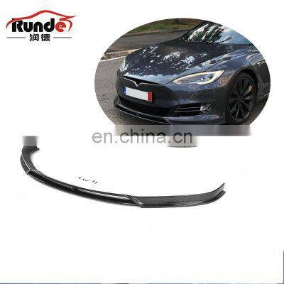 Runde Perfect Quality Front Spoiler For 16-20 Tesla Model S Body Kit Carbon Fiber Front Lip Shovel Chin Spoiler