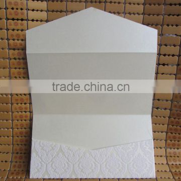 2016 Unique Flocking White Blank Wholesale Pocket Fold Invitations