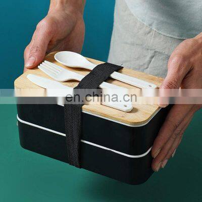 Biodegradable compartment microwaveable plastic bamboo fiber lid bento lunch box divider set accessories for kids adults