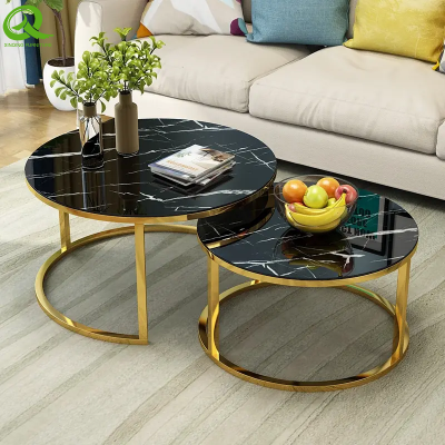 hot sale high quality modern gold stainless steel luxury side coffee table black marble top coffee table