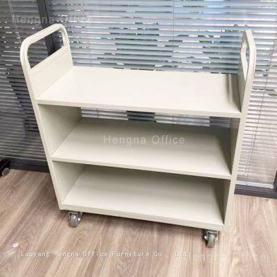 Carrinho de utilidade metálico de mesa plana HN-FC03 grande | Carrinho de escritório de aço rolante com travões nas bordas | OEM / ODM