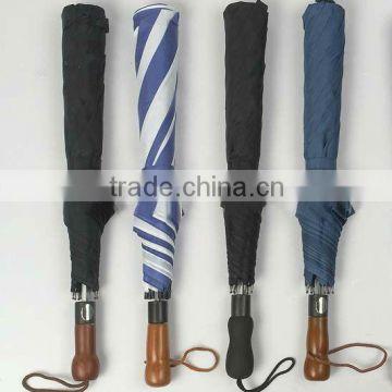 Windproof Strong Wood Handle 2 Folding Umbrellas