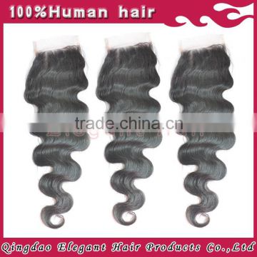 100% quality handmade top lace closure deyable color 4x4inch body wave human hair pieces