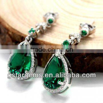 925 Stering Silver Created Emerald Set Jewelry Pear Shape