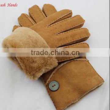 Yellow thick double face winter integration fur gloves for men