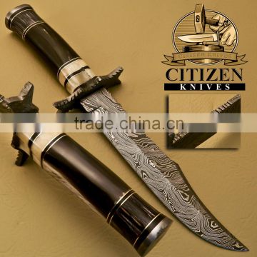 CITIZEN KNIVES, BEAUTIFUL CUSTOM HAND MADE DAMASCUS STEEL HUNTING BOWIE KNIFE