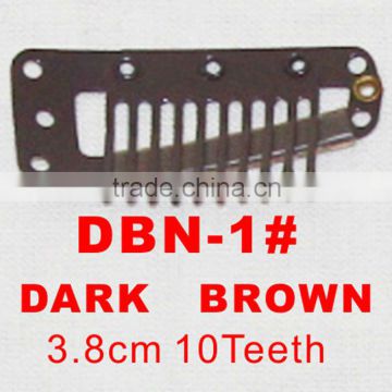 DBN-1# Retail and wholesale 38mm long Dark Brown color straight 10 teeth easy snap clips for hair extensions wigs wefts weavings