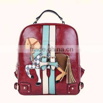 Korea Lovely Horse Patch Fashion High School Leather Backpack photo-2