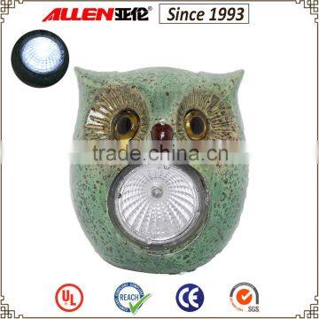 3.3" mini solar owl sculpture garden decorative, resin green owl with solar powered spotlight