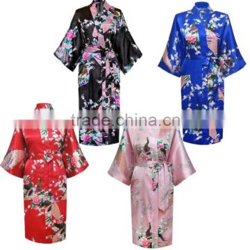 10 Colors Women Peacock Kimono Robe Silk Pajamas Girl Sleepwear Summer Yukata with Belt China Factory Direct Supply offer OEM