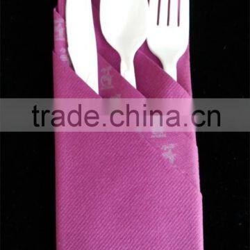 Biodegradable feel like linen Cutlery Napkin/Printed Napkin and Cutlery Paper Pocket with logo printed