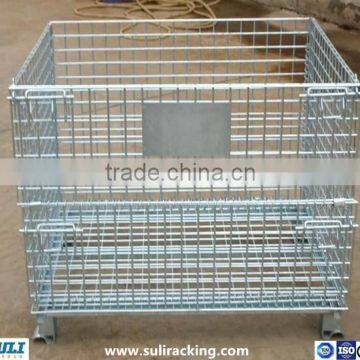 Wire Mesh Cage Foldable Wire Mesh Bulk Containers With Wheels