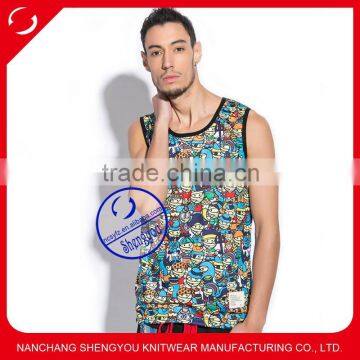 2015 fashion design 100 cotton mens full printed tank top