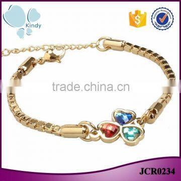 Fancy jewelry stainless steel gold chain zircon clover pendant bracelet for girls                        
                                                                                Supplier's Choice